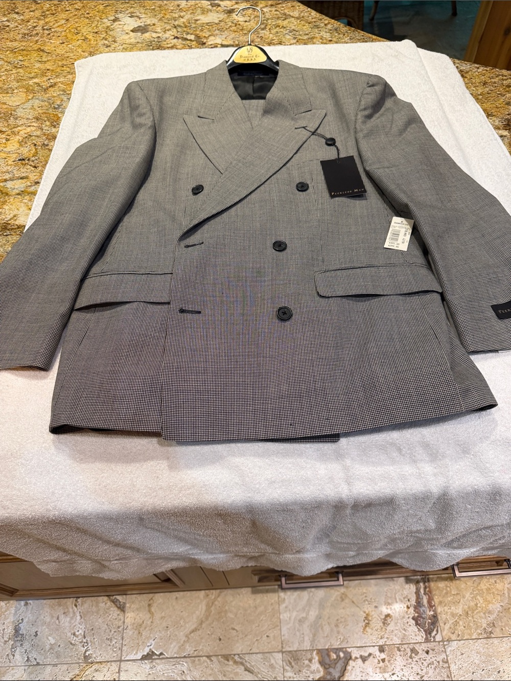 Men's Double-Breasted Gray Check Suit Jacket